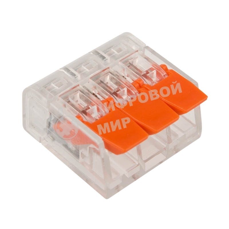 Клемма соединительная рычажковая компактная Rexant 3-проводная, прозрачная, 0.14-4 мм² (20 шт./уп.)