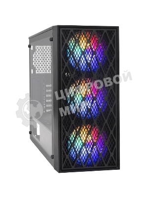 Компьютерный корпус Miditower ExeGate EVO-8243 (ATX, без БП, 2хUSB+1хUSB 3.0, черный, 3 вент. с RGb подсветкой, боковая панель - закаленное стекло)