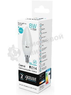 Лампа светодиодная LED Gauss 8Вт E14 220В 4100К Elementary свеча 33128
