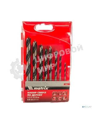 Набор сверл Matrix по дереву,3-4-5-6-7-8-9-10 мм, 8шт., шестигран. хвостовик, пластиковый кейс