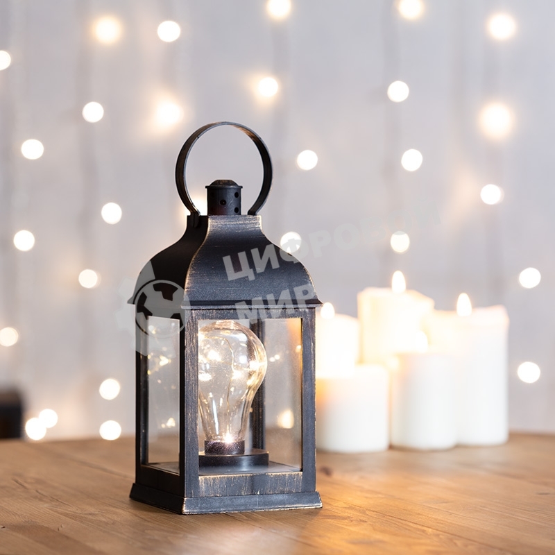 Декоративный фонарь Neon-night с лампочкой, бронзовый корпус, размер 10.5х10.5х22,5 см, цвет теплый белый