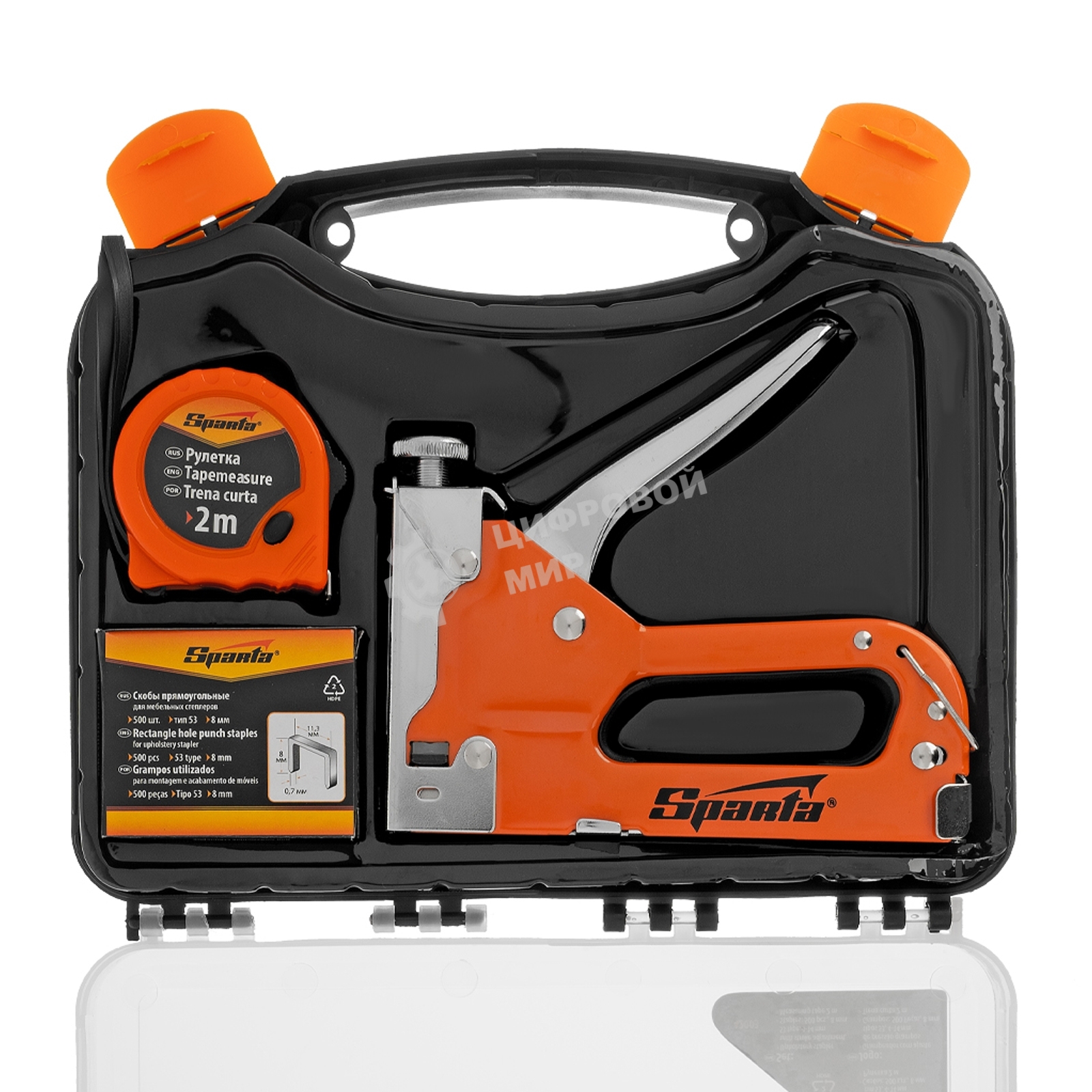 Набор Sparta: степлер мебельный регулируемый, скобы 500 шт, рулетка 2м., тип скобы 53, 4-14 мм