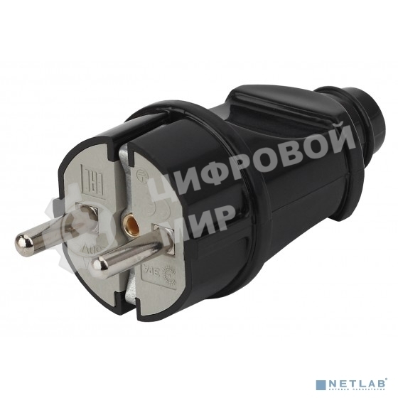 Вилка ЭРА с/з прямая 16A черная (24/240/5040)