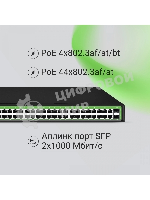 Коммутатор Digma DSP248G-2S-R800 DSP248G-2S-R800 V1 (L2) 48x1Gbит/с 2SFP 48PoE 48PoE+ 4PoE++ 800W неуправляемый