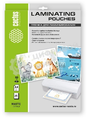 Пленка для ламинирования Cactus 80мкм A4 (25шт) матовая 216x303мм CS-LPMА48025