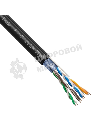 Кабель ExeGate Special FUTP4-C5e-CCA-S24-SW-OUT-PE-BK-305 FTP 4 пары кат.5e CCA, 0.5мм (24AWG), экран, внешн., с тросом, 305м, черн., PE
