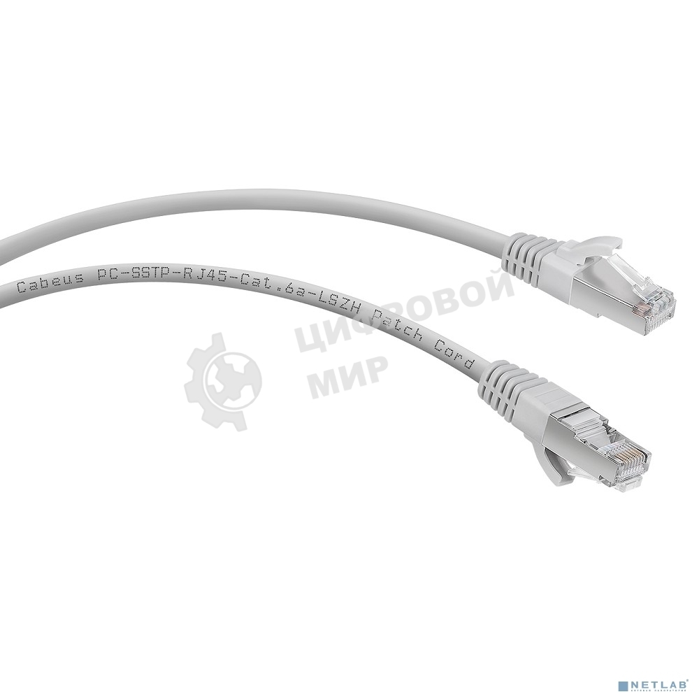 Шнур комм. Cabeus, кат. 6A, экр., S/FTP, RJ45/RJ45, LSZH, AWG26, 1м, серый