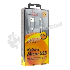 Кабель USB2.0 Cablexpert CC-G-mUSB02Gy-0.5M, AM/microB, серия Gold, длина 0.5м, титан, блистер