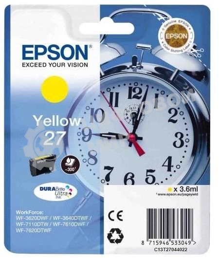 Картридж струйный Epson T2704 (C13T27044022/C13T27044020) желтый, 300 стр., для WF7110/7610/7620 (300стр.)
