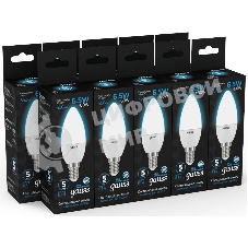 Лампа светодиодная Gauss 103101307 6.5Вт цок.:E14 свеча 220B 6500K св.свеч.бел.хол. (упак.:10шт)