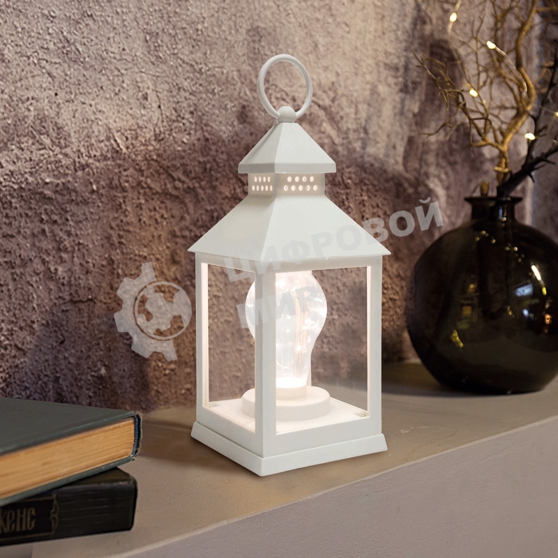 Декоративный фонарь Neon-night с лампочкой, белый корпус, размер 10.5х10.5х24 см, цвет теплый белый