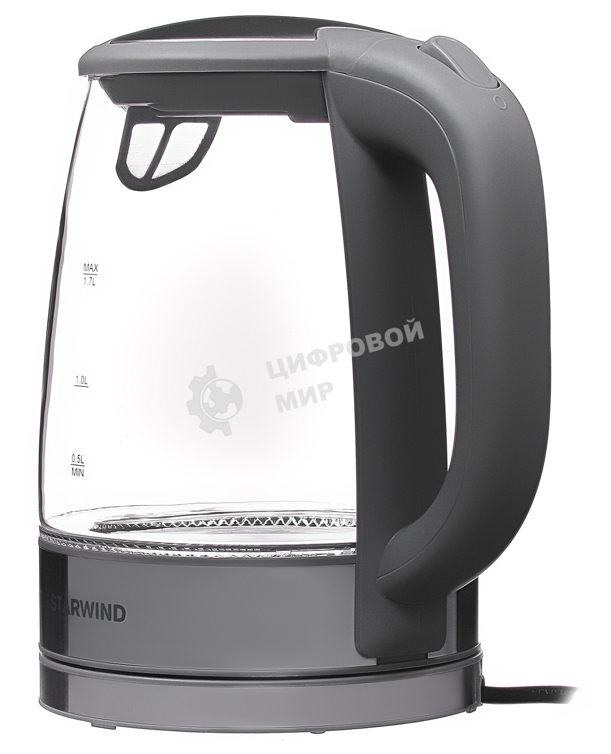 Чайник электрический Starwind SKG2315 1.7 л, 2200 Вт, серый/серебристый (корпус: стекло)