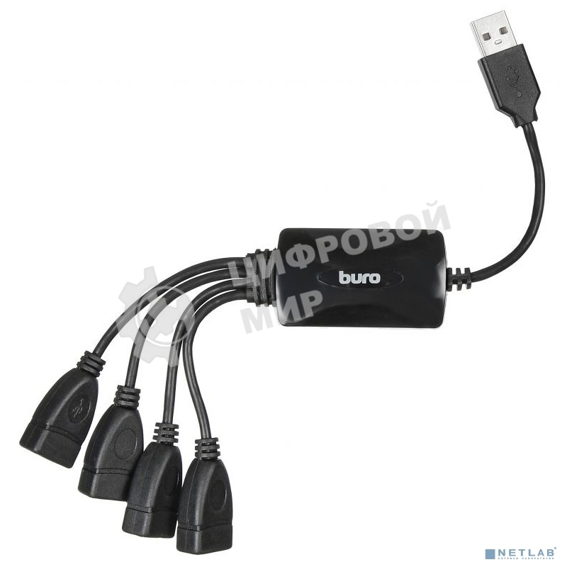 Разветвитель USB 2.0 Buro BU-HUB4-0.3-U2.0-Splitter 4порт. черный