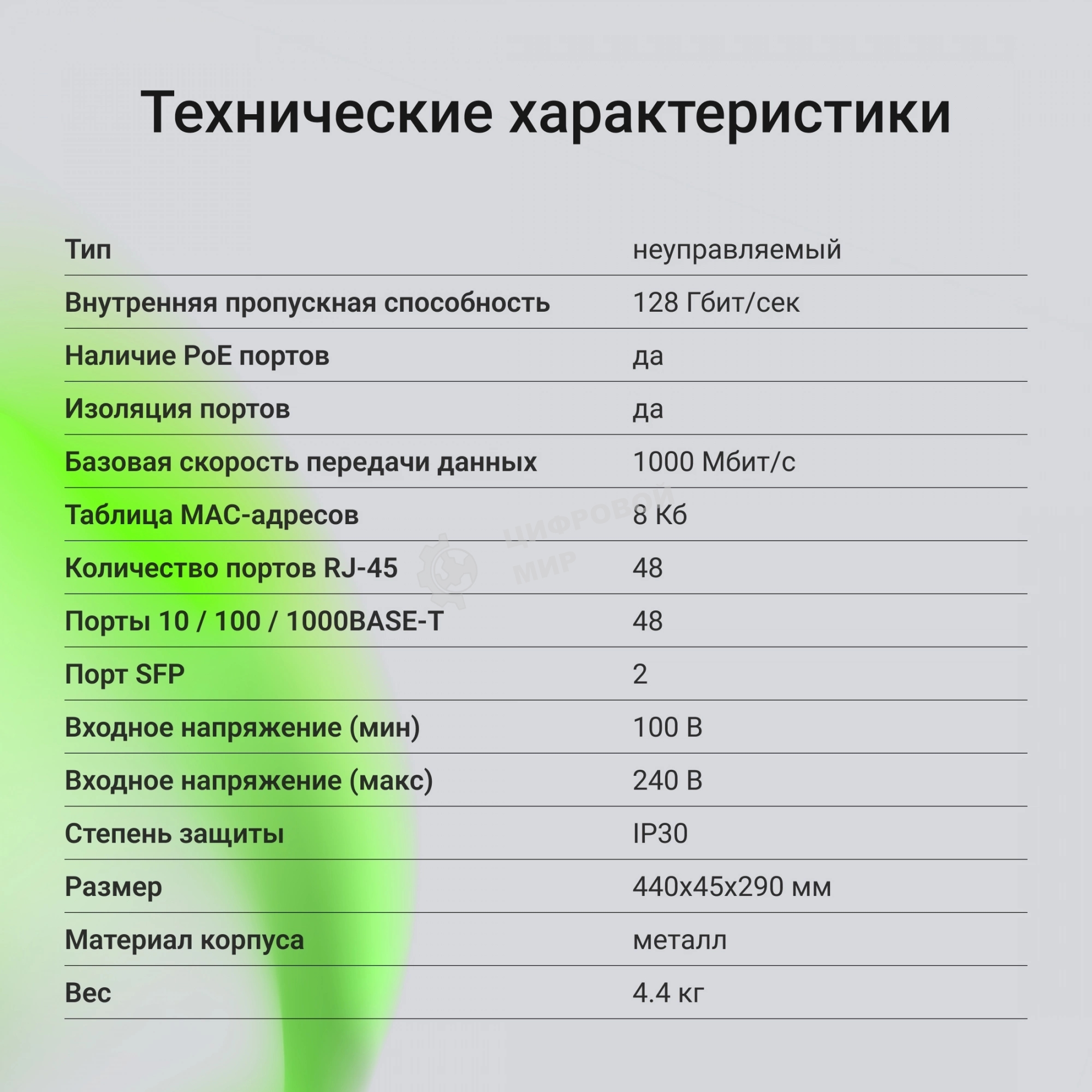 Коммутатор Digma DSP248G-2S-R800 DSP248G-2S-R800 V1 (L2) 48x1Gbит/с 2SFP 48PoE 48PoE+ 4PoE++ 800W неуправляемый
