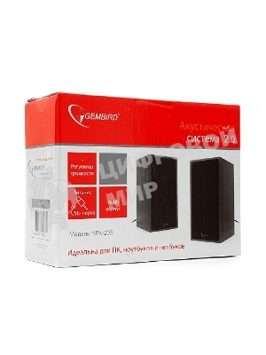 Акустическая система Gembird SPK-203, черный МДФ,2х3 Вт, регулятор громкости, USB