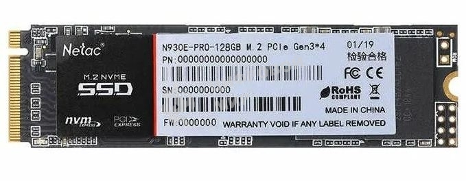 Накопитель SSD Netac N930E Pro, 128Gb, PCIe 3.1 x4, M.2 2280, NVMe, R/W 970/650