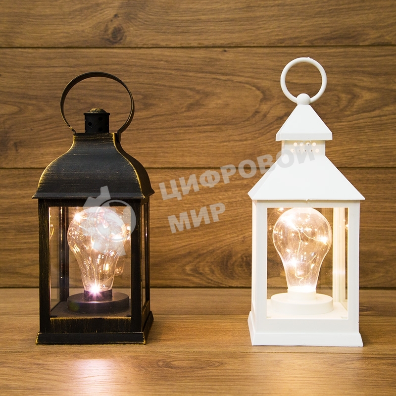 Декоративный фонарь Neon-night с лампочкой, белый корпус, размер 10.5х10.5х24 см, цвет теплый белый
