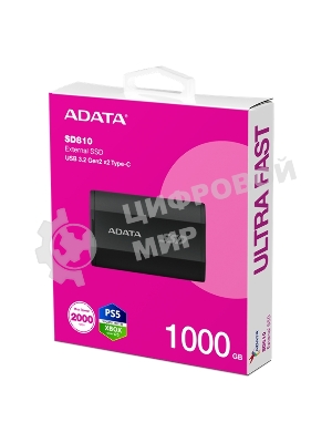 Внешний SSD ADATA SD810, 1TB, USB 3.2 Gen 2x2 Type-C, R/W 2000/2000, черный