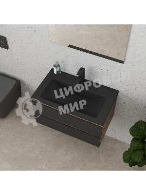 Тумба под раковину Bau Stil Loft black brushed, раковина кварцевая BAU Stil 75, черный металлик