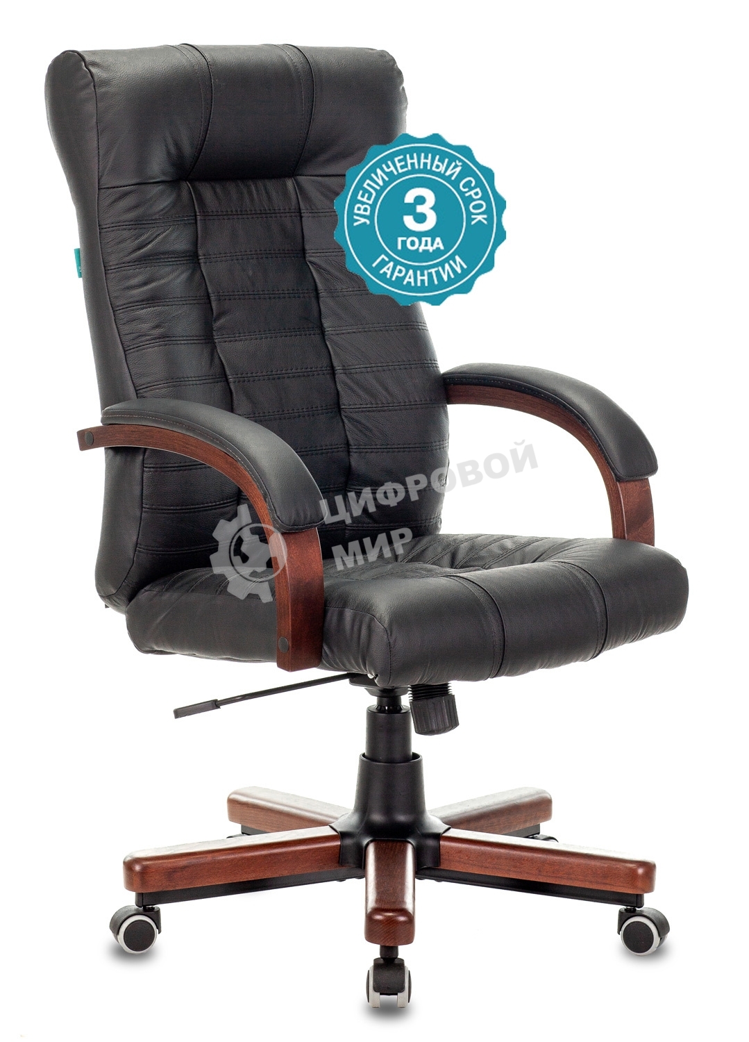 Кресло руководителя Бюрократ KB-10WALNUT/B/LEATH черный, кожа, крестовина дерево