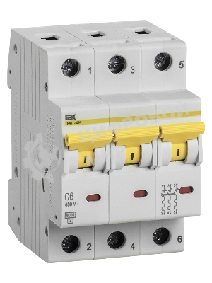 Выключатель автоматический трехполюсный ВА47-60M 3Р 6А 6кА С MVA31-3-006-C IEK