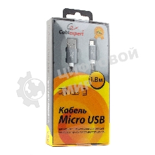 Кабель USB2.0 Cablexpert CC-G-mUSB02Gy-1.8M, AM/microB, серия Gold, длина 1.8м, титан, блистер