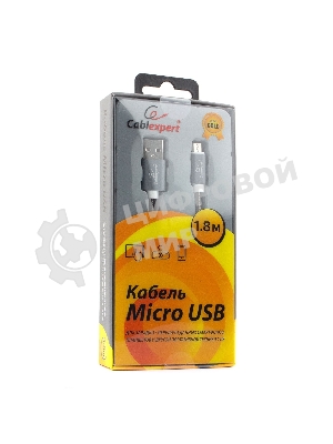 Кабель USB2.0 Cablexpert CC-G-mUSB02Gy-1.8M, AM/microB, серия Gold, длина 1.8м, титан, блистер