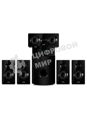 Аудиоколонки SVEN HT-210, черный, акустическая система 5.1, мощность (RMS):50Вт+5x15Вт, Bluetooth, Optical, Coaxial, FM-тюнер, USB/SD, дисплей, ПДУ