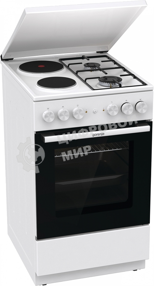 Плита комбинированная Gorenje GK5A12WG белый, конфорок 2 газовых и 2 электрических, духовка 68 л, 50 см x 85 см x 59.4 см