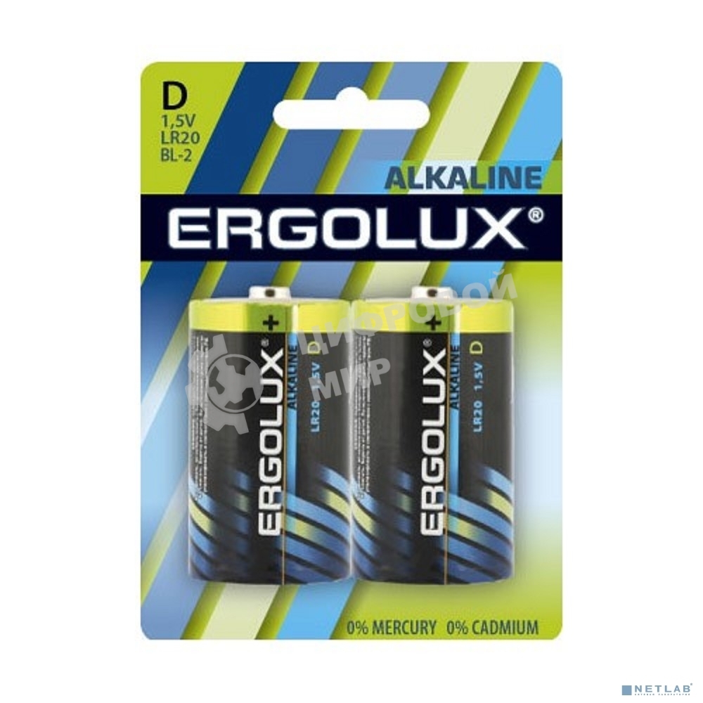 Элемент питания алкалиновый Ergolux LR20 BL-2 LR20 BL-2 1.5В Alkaline (блист.2шт)