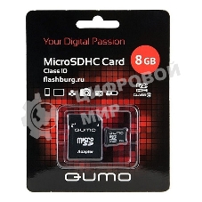 Флеш карта QUMO QM8GMICSDHC10 8Gb MicroSDHC Class 10, SD adapter