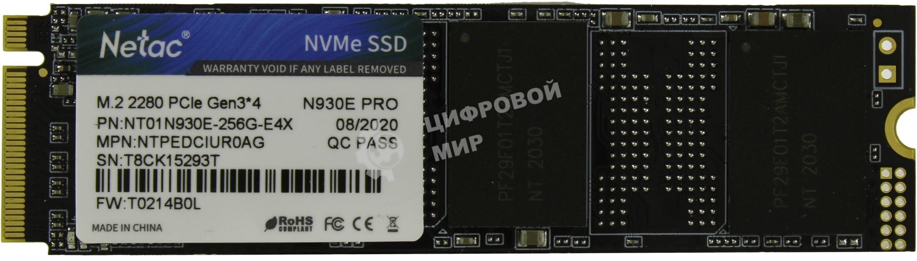 Накопитель SSD Netac N930E Pro, 256Gb, PCIe 3.1 x4, M.2 2280, NVMe, R/W 2040/1270