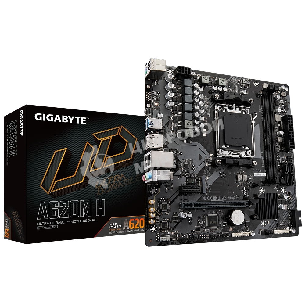 Материнская плата Gigabyte A620M H (V1.2/V2.0), SocketAM5 AMD A620 2xDDR5 mATX AC`97 8ch(7.1) GbLAN RAID+VGA+HDMI