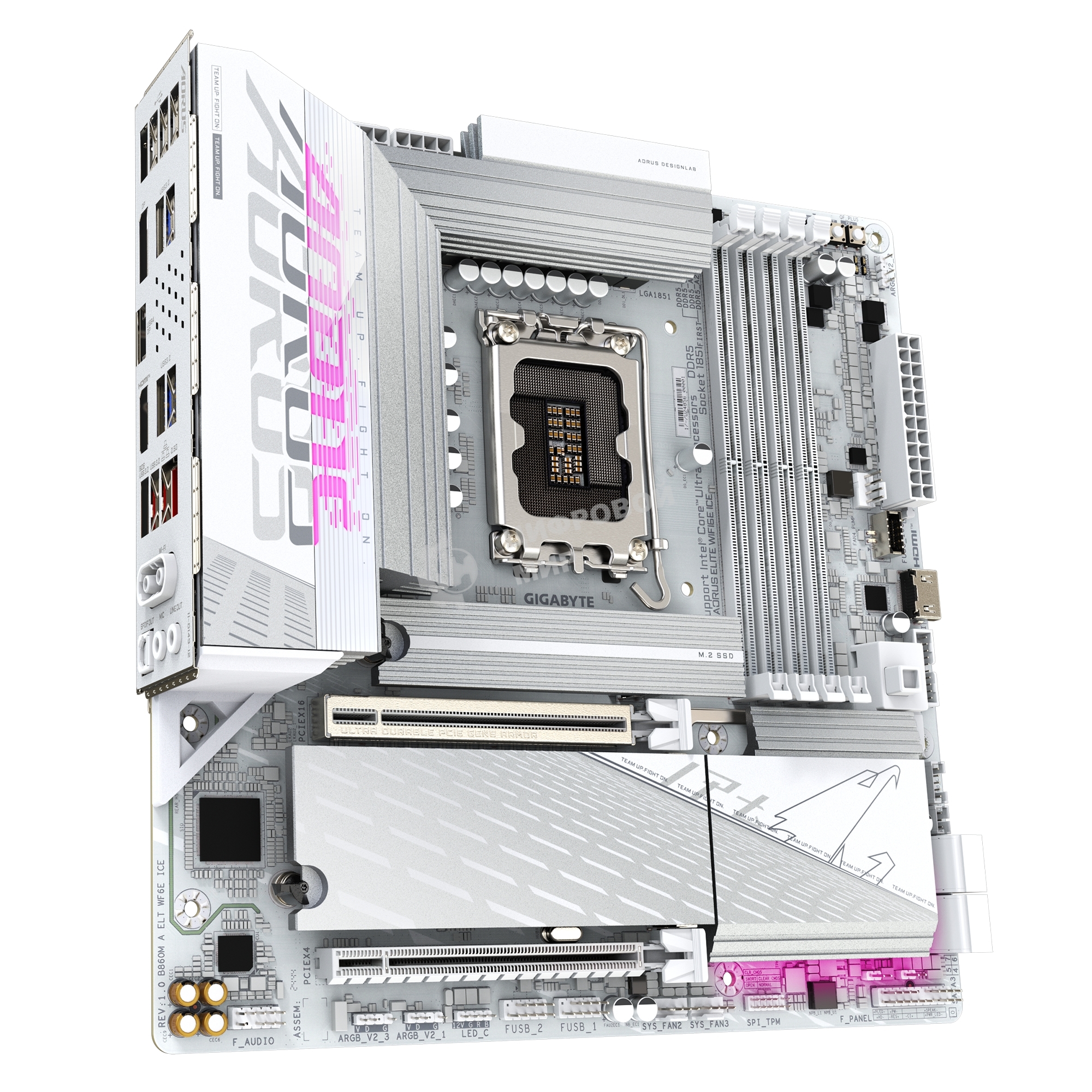 Материнская плата Gigabyte B860M AORUS ELITE WIFI6E ICE, LGA1851, Intel B860, 4xDDR5, 4xSATA, 3xM.2, 1xPCIe 5.0 x16, 1xPCIe 4.0 x4, 1xDP, 2xHDMI, 1x2.5Gb LAN, Wi-Fi 6E, Bluetooth 5.3, 2xUSB-A 10Gbps (Gen2), 4xUSB-A 5Gbps, 4xUSB-A 2.0, 1xUSB-C 20Gbps (USB4