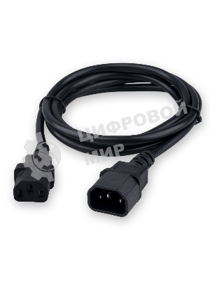 Кабель питания Гарнизон GPC-189-1-1.8M, C13-C14, 3x1.0 мм2, 16А, CCA, с заземлением, 1.8 м, черный, пакет