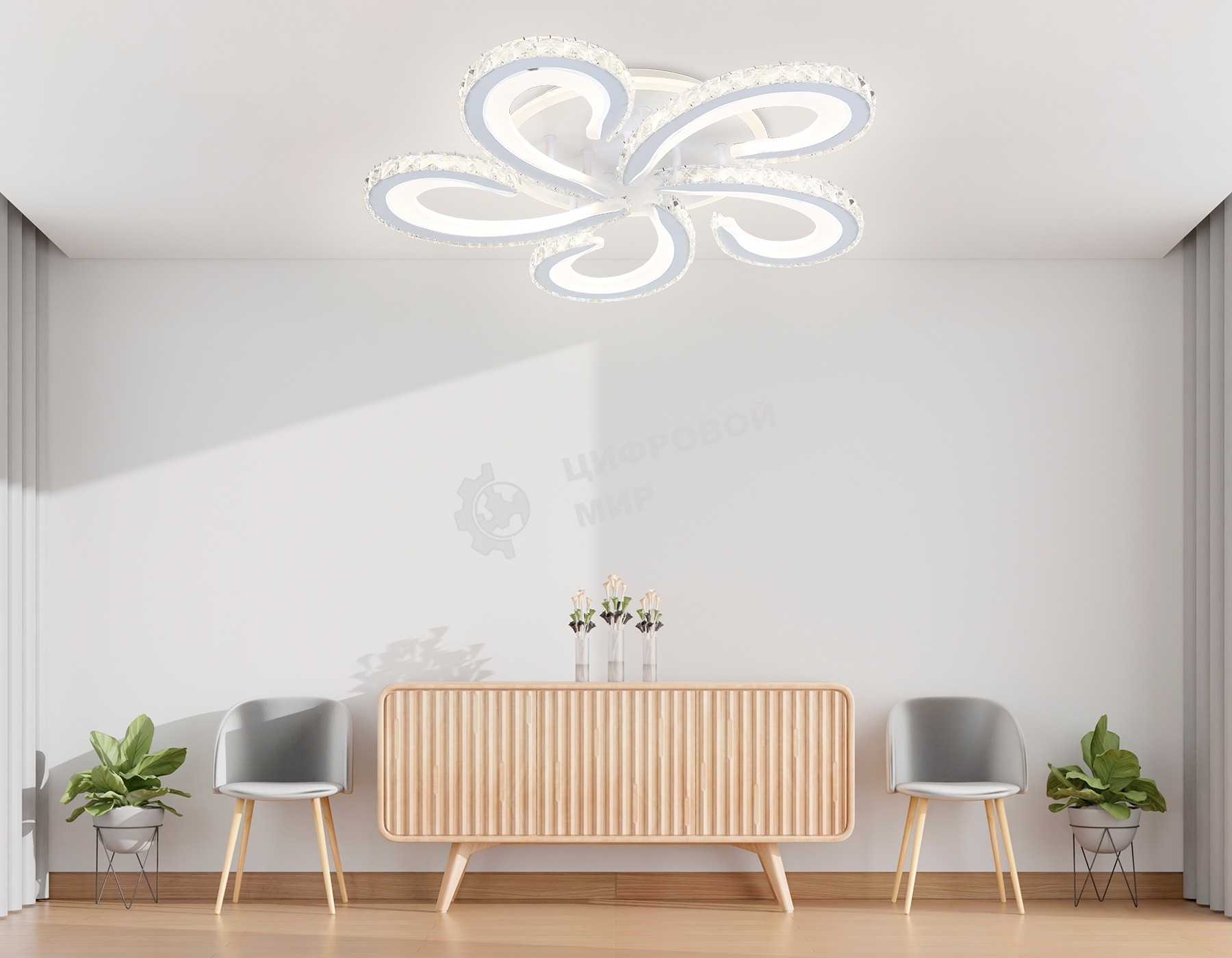 Потолочный светодиодный светильник Ambrella light FA1703/5 WH/CH белый/хром 149W 3000K-6400K 540*540*90 (ПДУ РАДИО 2.4G)