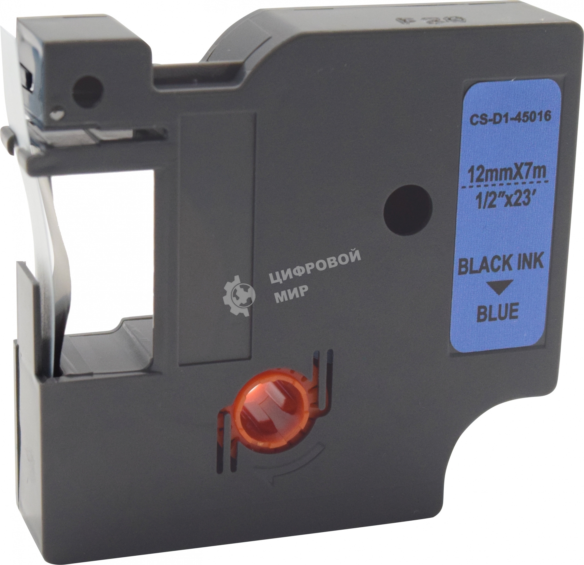 Картридж ленточный Cactus CS-D1-45016 2мм, черный шрифт, синий фон, 7м для DYMO LM 160, 210D, 280, PnP, 420P, 500 TS; Rhino Pro 6000, 5200, 4200