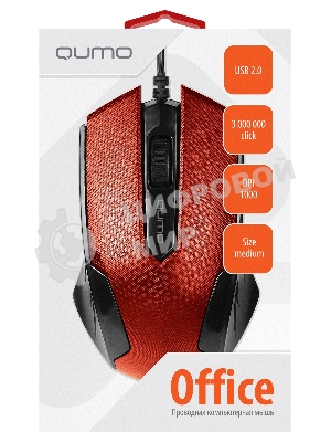 Мышь проводная Qumo Office M14 красный, 1000 dpi, USB, кнопки - 3