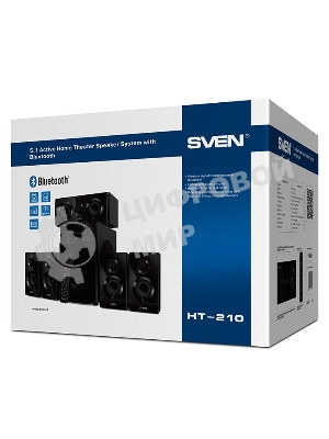 Аудиоколонки SVEN HT-210, черный, акустическая система 5.1, мощность (RMS):50Вт+5x15Вт, Bluetooth, Optical, Coaxial, FM-тюнер, USB/SD, дисплей, ПДУ
