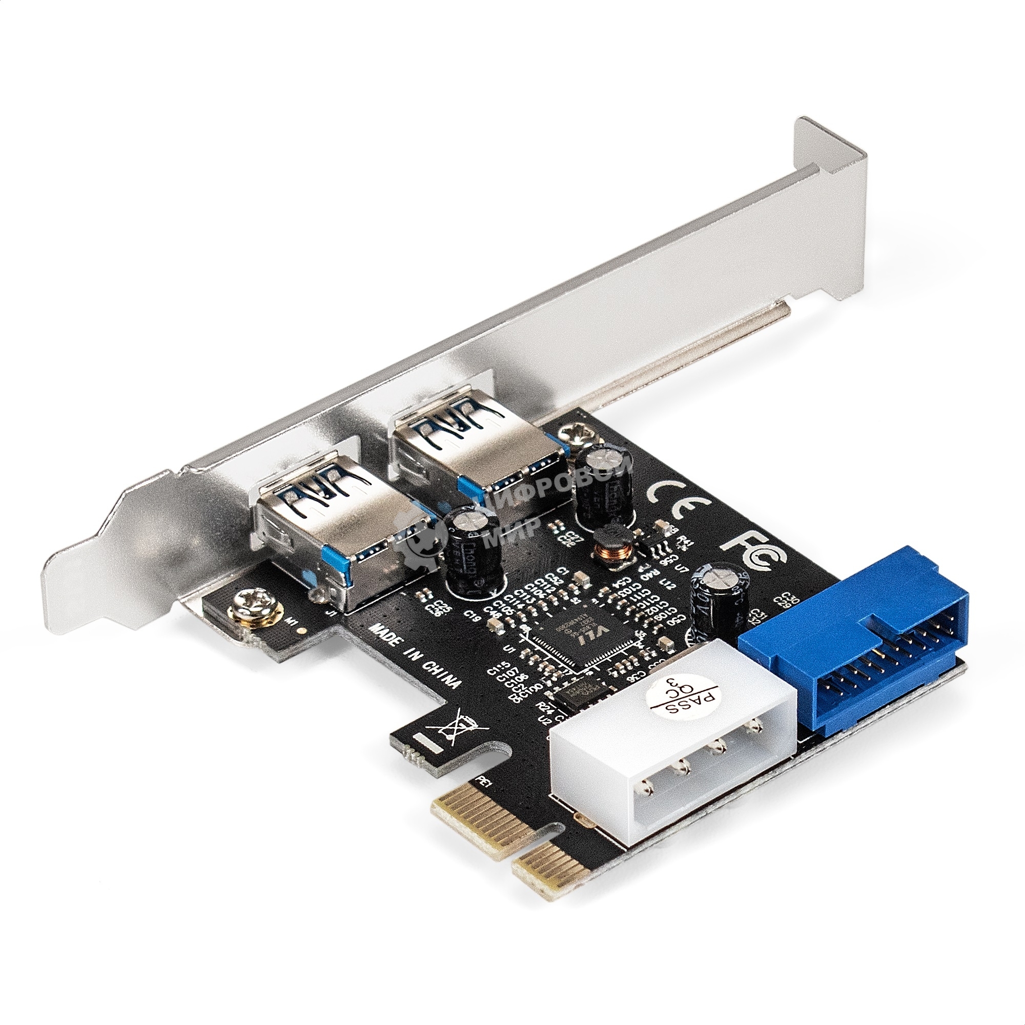 Контроллер ExeGate EXE-342 (PCI-E x1 v2.0, 2хUSB 3.0 ext.+ 1х19pin int. (внутренние коннекторы для подключения 2хUSB 3.0 портов на корпусе), разъем доп.питания, VIA Labs Chipset VL805)