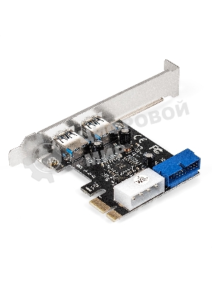 Контроллер ExeGate EXE-342 (PCI-E x1 v2.0, 2хUSB 3.0 ext.+ 1х19pin int. (внутренние коннекторы для подключения 2хUSB 3.0 портов на корпусе), разъем доп.питания, VIA Labs Chipset VL805)