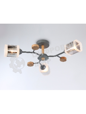 Светильник Ambrella light TR3033231/3 GR/LW/SM серый/светлое дерево/дымчатый E27*3 max 60W D700*180