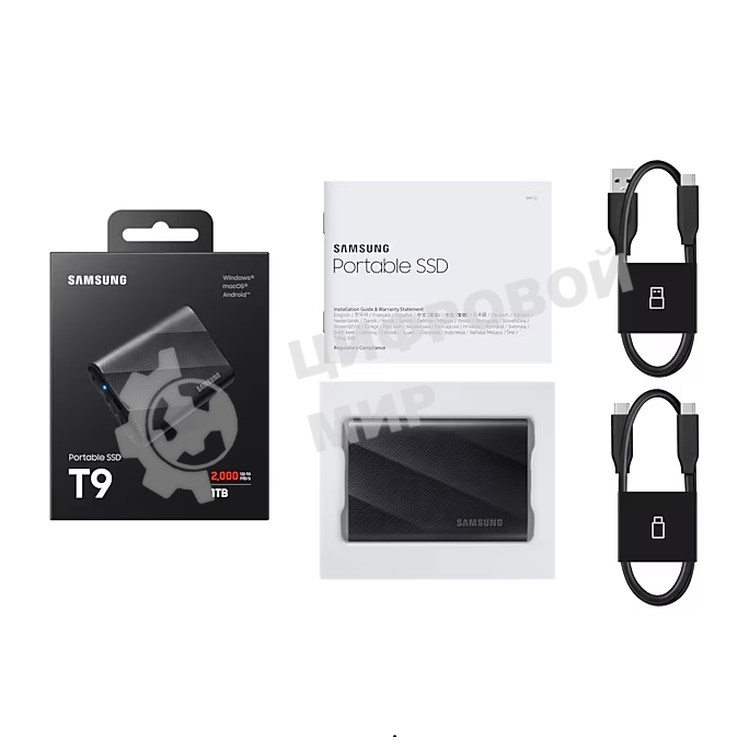 Внешний SSD Samsung T9, 1TB, USB 3.2 Gen 2x2 Type-C, R/W 2000/1950, черный