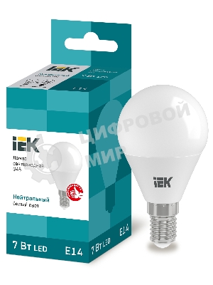 Лампа cветодиодная IEK LLE-G45-7-230-40-E14 ECO G45 шар 7Вт 230В 4000К E14