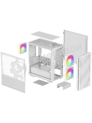 Компьютерный корпус Deepcool CH360 WH без БП, боковое окно (закаленное стекло), 2x140мм ARGb LED вентилятор спереди и 1x120мм ARGb LED вентилятор сзади, белый, mATX