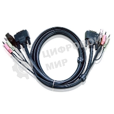 Кабель ATEN KVM USB(тип А Male)+DVI-D(Male)+2хАудио(Male) (-) USB(тип B Male)+DVI-D(Male)+2хАудио(Male) 1,8м., черный. CABLE DVI/USBA/SP.MC-DVI/USB B 1.8M