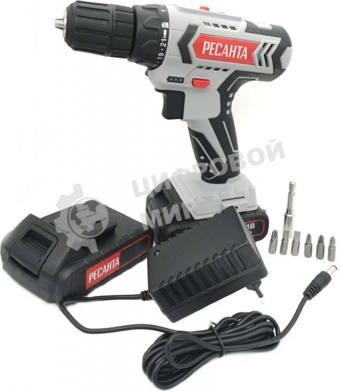 Дрель-шуруповерт аккумуляторная Ресанта ДА-14-2ЛК 75/14/4, Аккумуляторная, 14,4В, 2 АКБ, Кейс