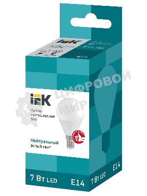 Лампа cветодиодная IEK LLE-G45-7-230-40-E14 ECO G45 шар 7Вт 230В 4000К E14