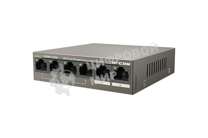 Коммутатор сетевой IP-COM G2206P-4-63W 4x10Base-T/100Base-TX/1000Base-T 2x1000Base-T PoE порты 4 Количество портов PoE+ 4 G2206P-4-63W