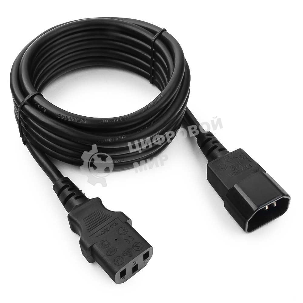 Кабель питания сист.блок-монитор Cablexpert PC-189-1-3M, 3м, C13-C14, 3x1кв.мм., черный, с заземлением